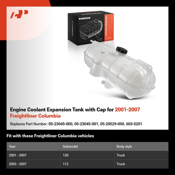 Engine Coolant Expansion Tank with Cap for 2001-2007 Freightliner Columbia