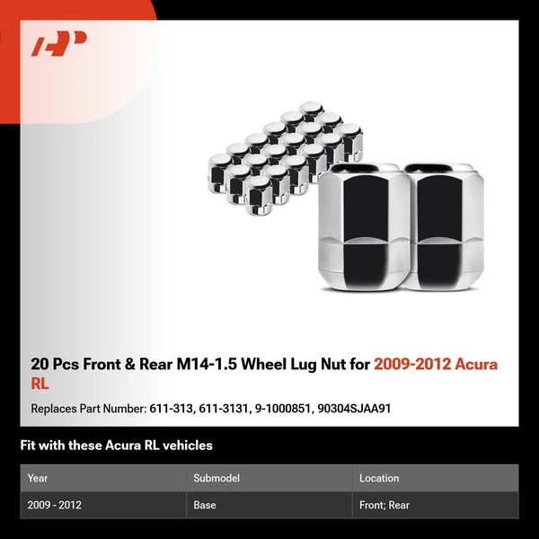 20 Pcs Front & Rear M14-1.5 Wheel Lug Nut for 2009-2012 Acura RL
