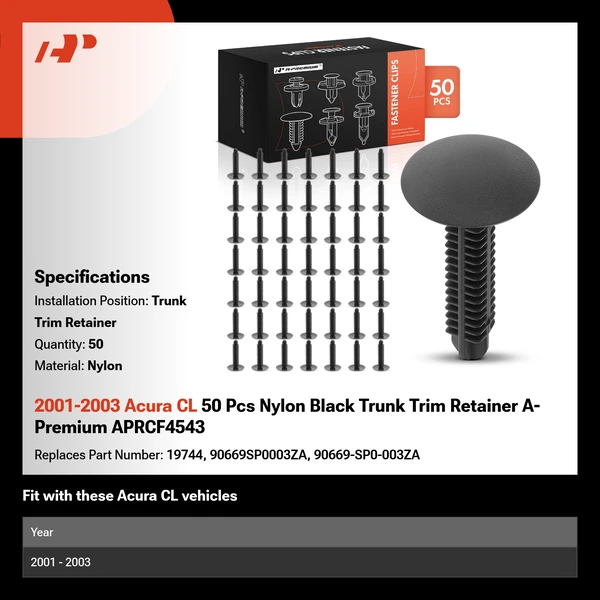 2001-2003 Acura CL 50 Pcs Nylon Black Trunk Trim Retainer A-Premium APRCF4543