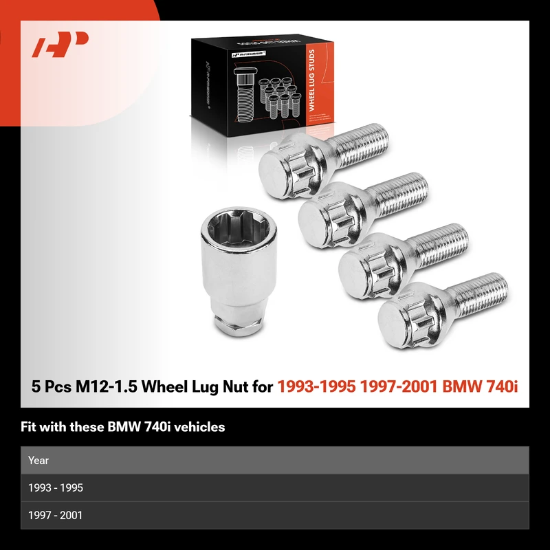 5 Pcs M12-1.5 Wheel Lug Nut for 1993-1995 1997-2001 BMW 740i