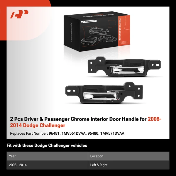 2 Pcs Driver & Passenger Chrome Interior Door Handle for 2008-2014 Dodge Challenger