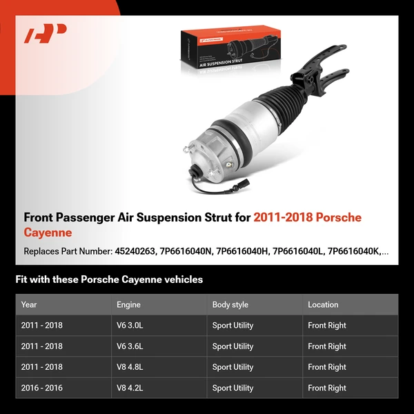 Front Passenger Air Suspension Strut for 2011-2018 Porsche Cayenne