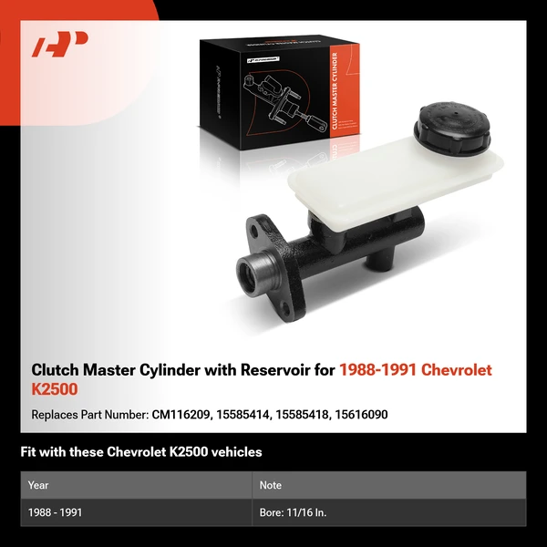 Clutch Master Cylinder with Reservoir for 1988-1991 Chevrolet K2500