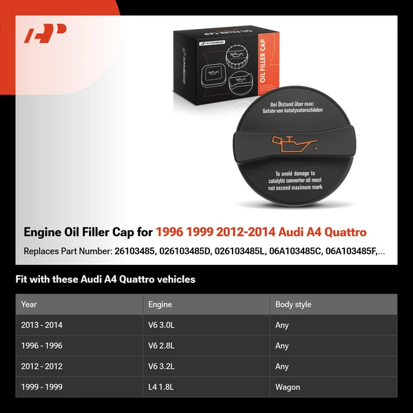 Engine Oil Filler Cap for 1996 1999 2012-2014 Audi A4 Quattro