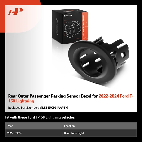 Rear Outer Passenger Parking Sensor Bezel for 2022-2024 Ford F-150 Lightning