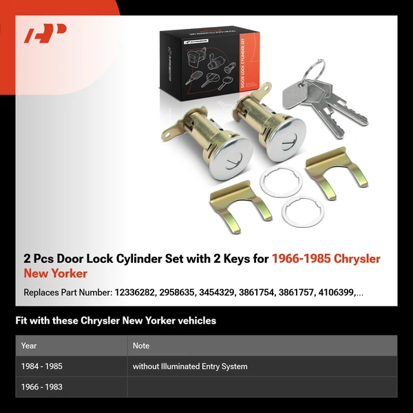 2 Pcs Door Lock Cylinder Set with 2 Keys for 1966-1985 Chrysler New Yorker