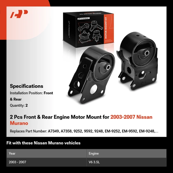 2 Pcs Front & Rear Engine Motor Mount for 2003-2007 Nissan Murano
