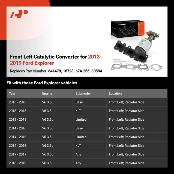 Front Left Catalytic Converter for 2013-2019 Ford Explorer