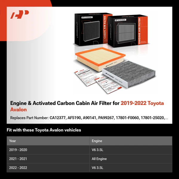 Engine & Activated Carbon Cabin Air Filter for 2019-2022 Toyota Avalon