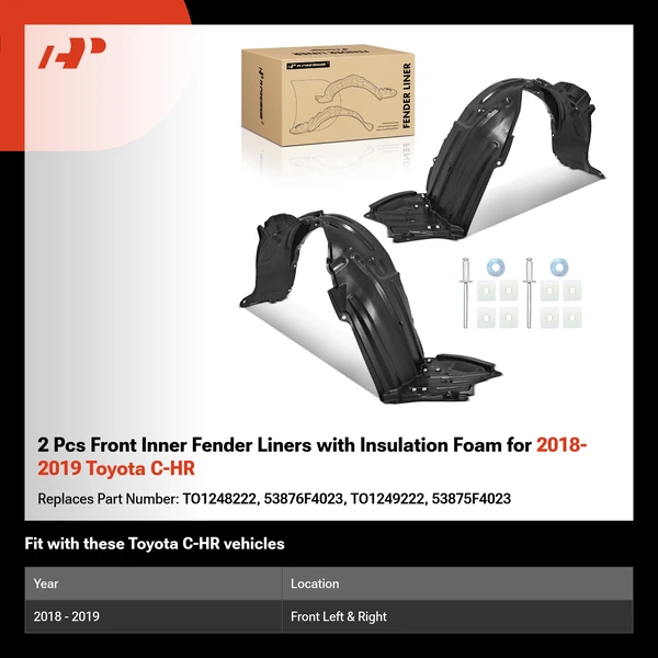 2 Pcs Front Inner Fender Liners with Insulation Foam for 2018-2019 Toyota C-HR