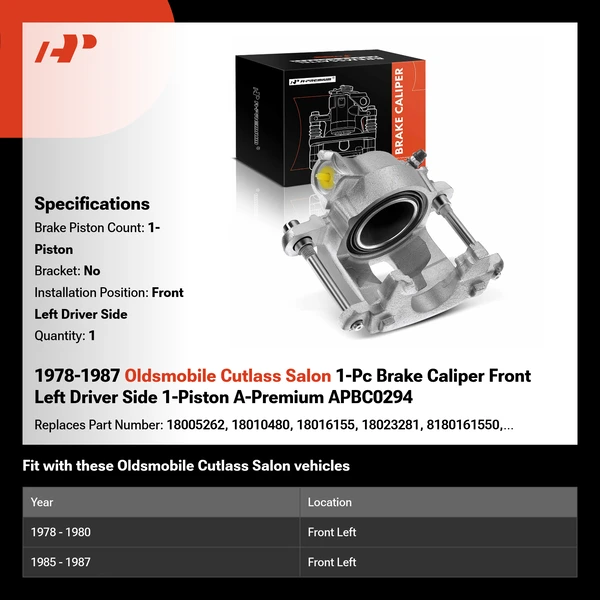 1978-1987 Oldsmobile Cutlass Salon 1-Pc Brake Caliper Front Left Driver Side 1-Piston A-Premium APBC0294