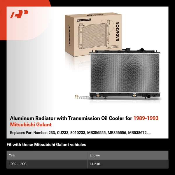 Aluminum Radiator with Transmission Oil Cooler for 1989-1993 Mitsubishi Galant