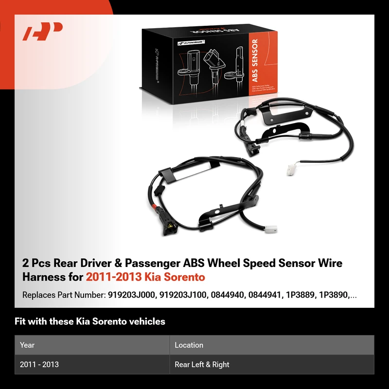 2 Pcs Rear Driver & Passenger ABS Wheel Speed Sensor Wire Harness for 2011-2013 Kia Sorento