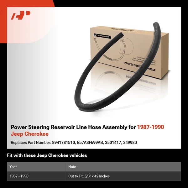 Power Steering Reservoir Line Hose Assembly for 1987-1990 Jeep Cherokee