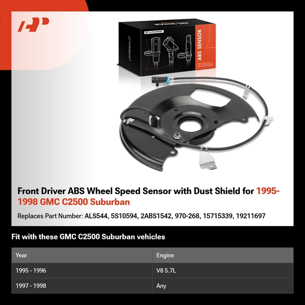 Front Driver ABS Wheel Speed Sensor with Dust Shield for 1995-1998 GMC C2500 Suburban