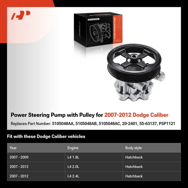 Power Steering Pump with Pulley for 2007-2012 Dodge Caliber