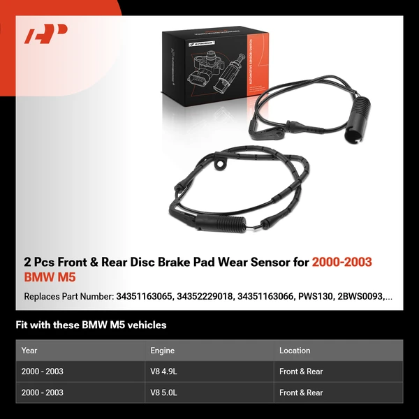 2 Pcs Front & Rear Disc Brake Pad Wear Sensor for 2000-2003 BMW M5