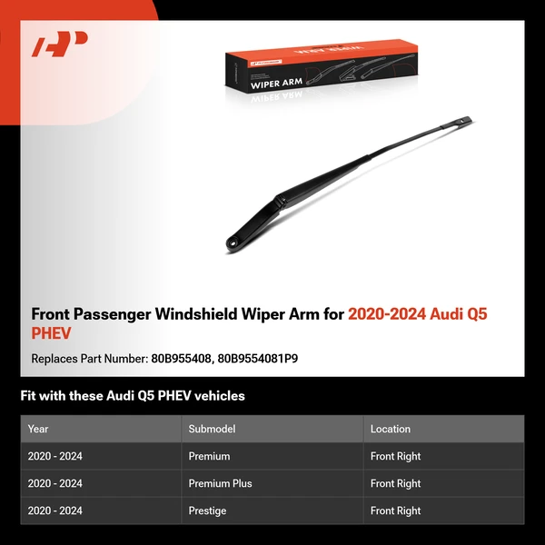 Front Passenger Windshield Wiper Arm for 2020-2024 Audi Q5 PHEV