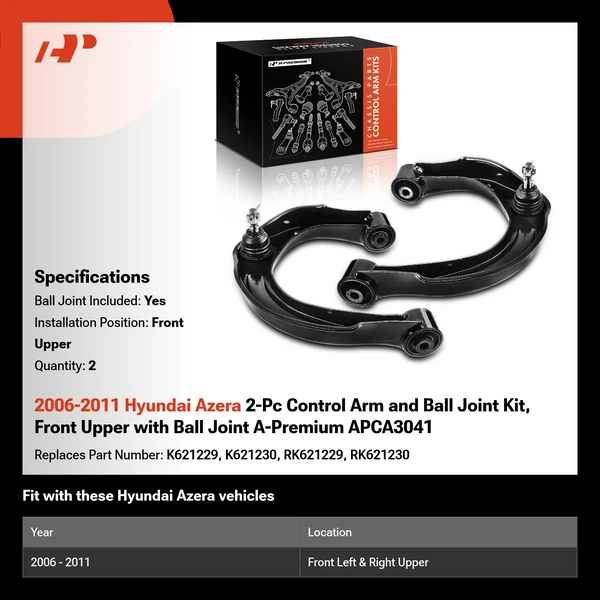 2006-2011 Hyundai Azera 2-Pc Control Arm and Ball Joint Kit, Front Upper with Ball Joint A-Premium APCA3041