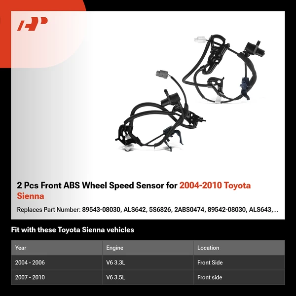2 Pcs Front ABS Wheel Speed Sensor for 2004-2010 Toyota Sienna