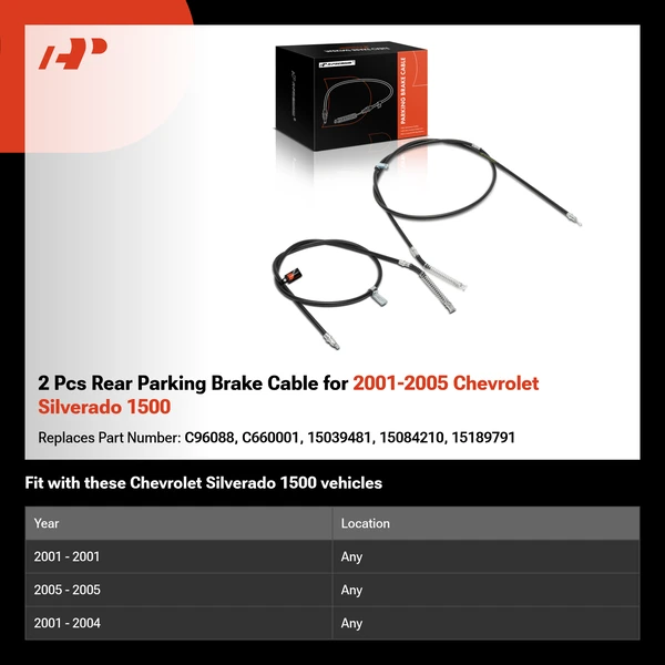 2 Pcs Rear Parking Brake Cable for 2001-2005 Chevrolet Silverado 1500