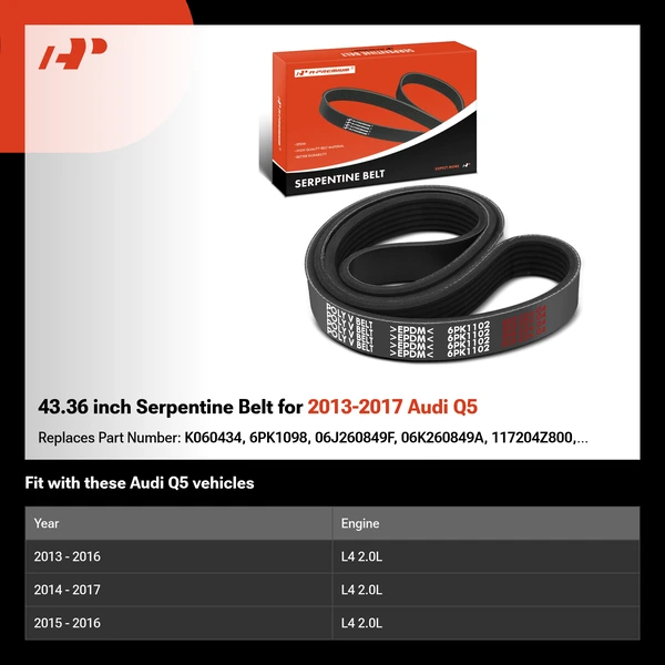 43.36 inch Serpentine Belt for 2013-2017 Audi Q5
