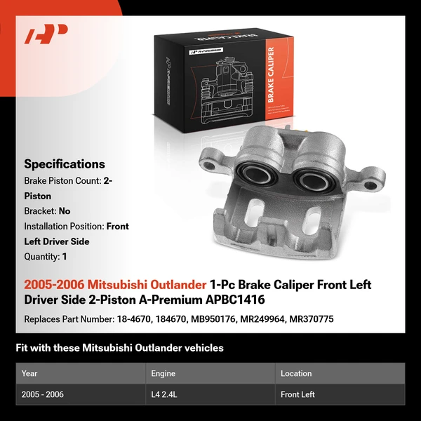 2005-2006 Mitsubishi Outlander 1-Pc Brake Caliper Front Left Driver Side 2-Piston A-Premium APBC1416