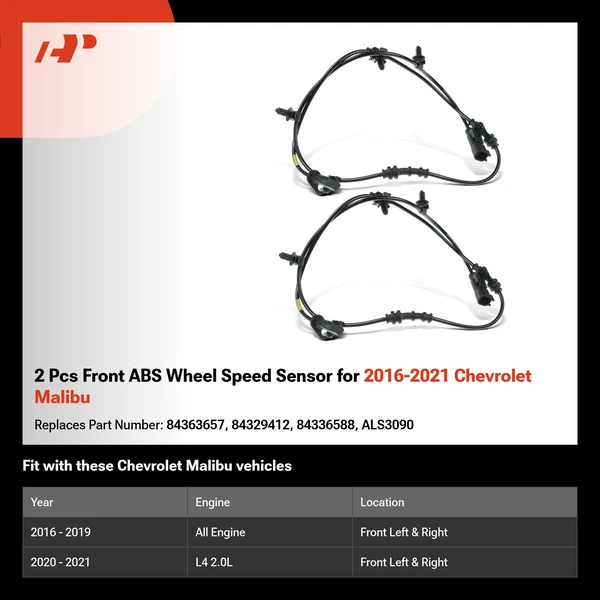 2 Pcs Front ABS Wheel Speed Sensor for 2016-2021 Chevrolet Malibu