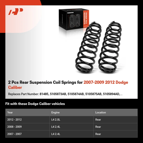 2 Pcs Rear Suspension Coil Springs for 2007-2009 2012 Dodge Caliber