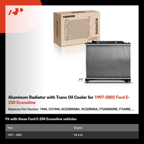 Aluminum Radiator with Trans Oil Cooler for 1997-2002 Ford E-250 Econoline