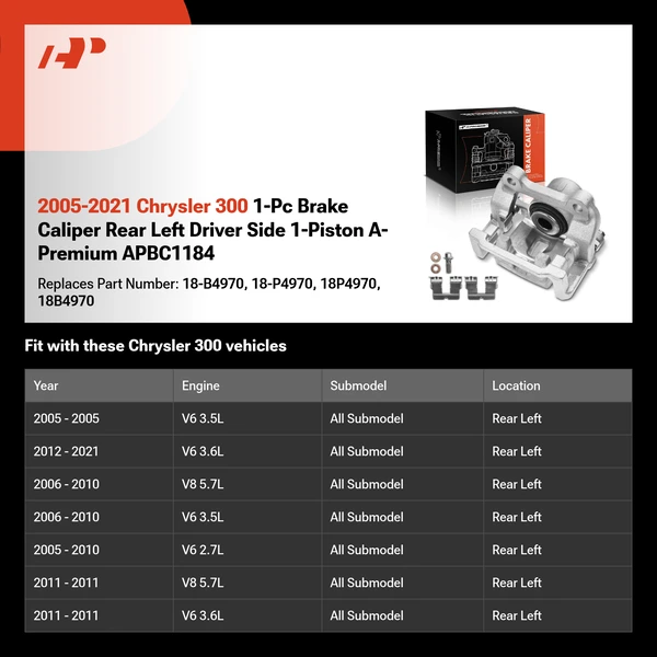 2005-2021 Chrysler 300 1-Pc Brake Caliper Rear Left Driver Side 1-Piston A-Premium APBC1184