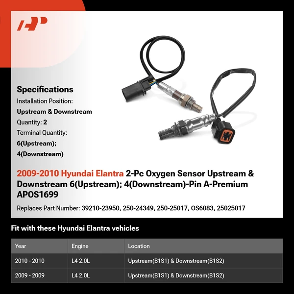 2009-2010 Hyundai Elantra 2-Pc Oxygen Sensor Upstream & Downstream 6(Upstream); 4(Downstream)-Pin A-Premium APOS1699