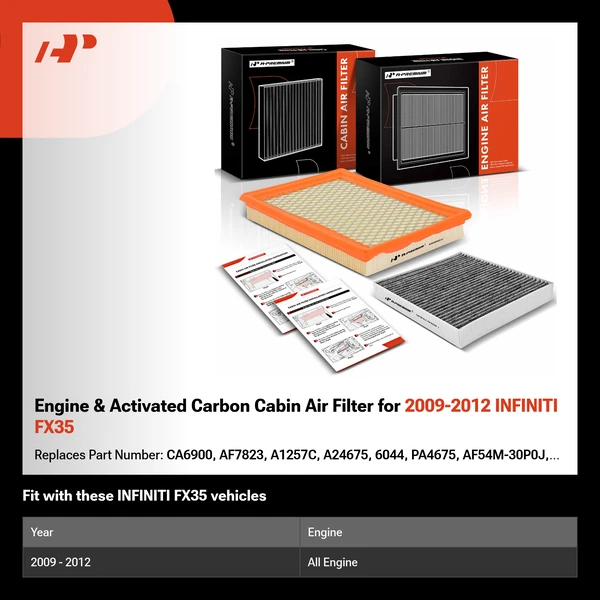 Engine & Activated Carbon Cabin Air Filter for 2009-2012 INFINITI FX35