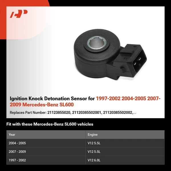 Ignition Knock Detonation Sensor for 1997-2002 2004-2005 2007-2009 Mercedes-Benz SL600