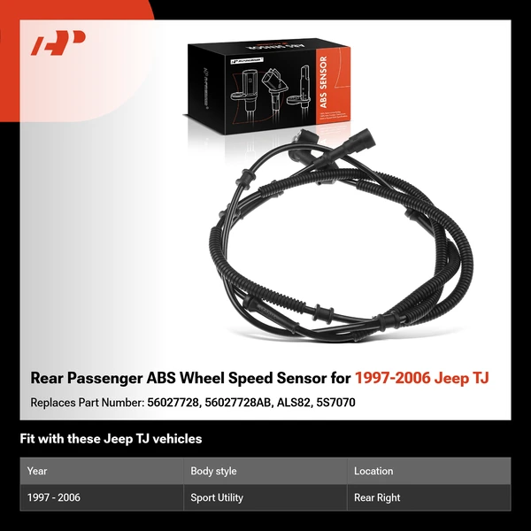 Rear Passenger ABS Wheel Speed Sensor for 1997-2006 Jeep TJ