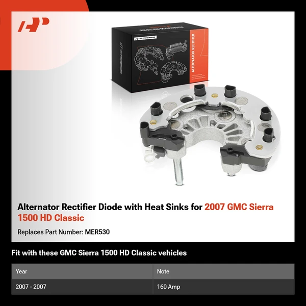 Alternator Rectifier Diode with Heat Sinks for 2007 GMC Sierra 1500 HD Classic