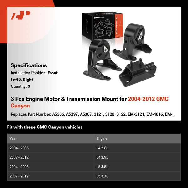 3 Pcs Engine Motor & Transmission Mount for 2004-2012 GMC Canyon