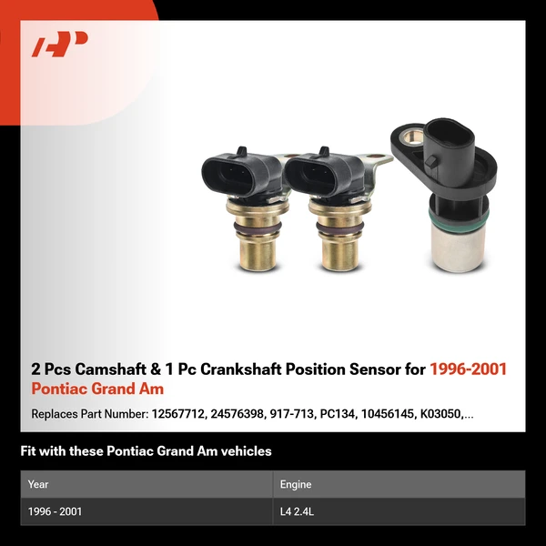 2 Pcs Camshaft & 1 Pc Crankshaft Position Sensor for 1996-2001 Pontiac Grand Am