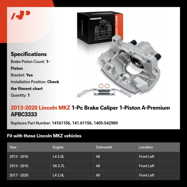2013-2020 Lincoln MKZ 1-Pc Brake Caliper 1-Piston A-Premium APBC3333