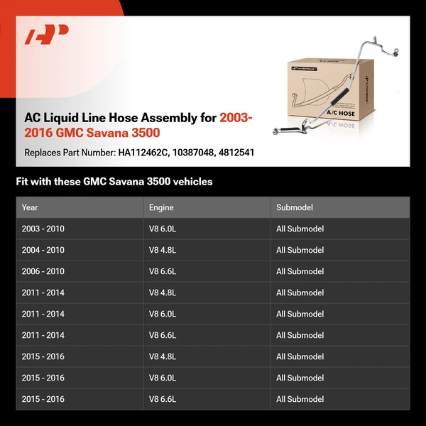 AC Liquid Line Hose Assembly for 2003-2016 GMC Savana 3500