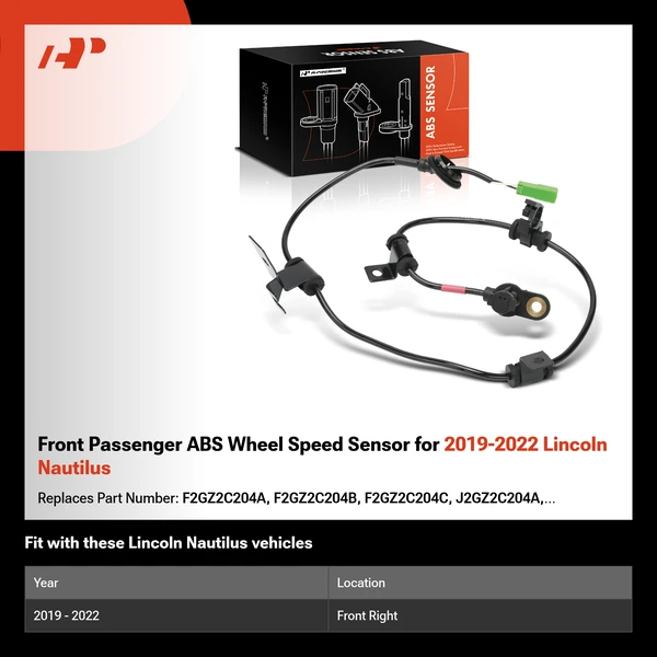 Front Passenger ABS Wheel Speed Sensor for 2019-2022 Lincoln Nautilus