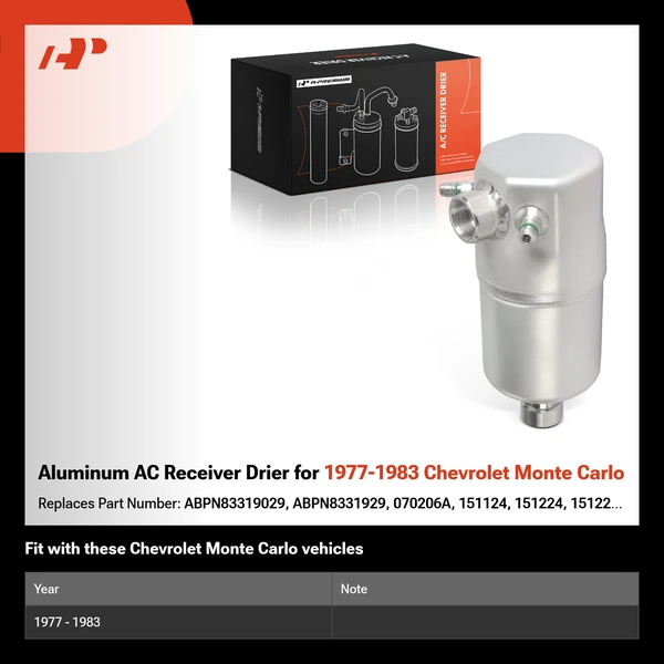 Aluminum AC Receiver Drier for 1977-1983 Chevrolet Monte Carlo