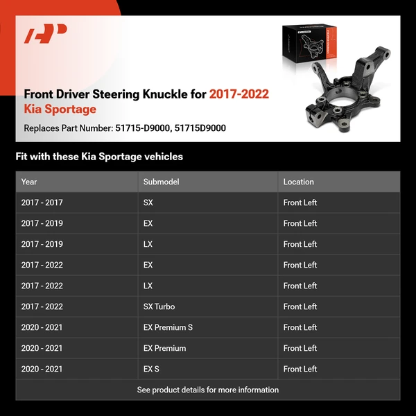 Front Driver Steering Knuckle for 2017-2022 Kia Sportage