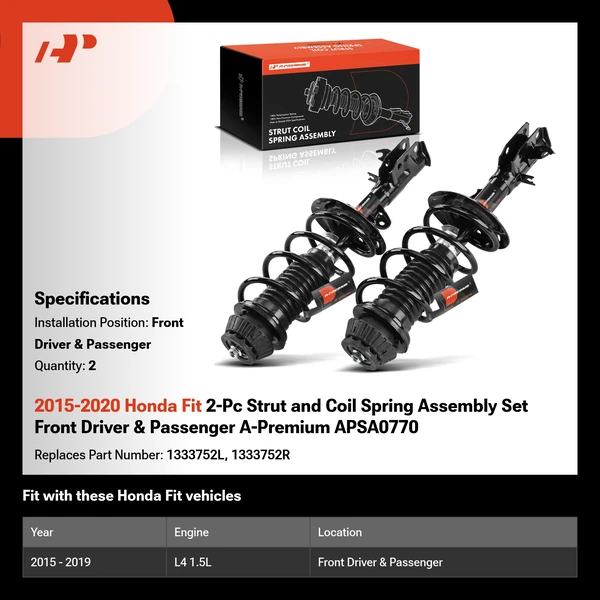 2015-2020 Honda Fit 2-Pc Strut and Coil Spring Assembly Set Front Driver & Passenger A-Premium APSA0770