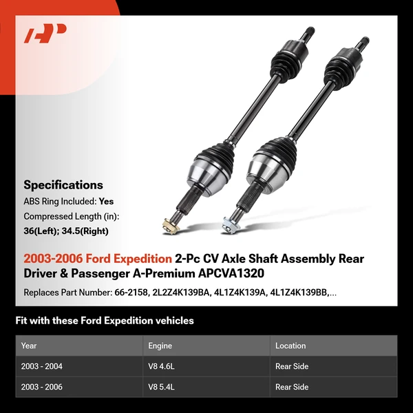 2003-2006 Ford Expedition 2-Pc CV Axle Shaft Assembly Rear Driver & Passenger A-Premium APCVA1320