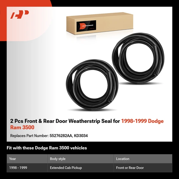 2 Pcs Front & Rear Door Weatherstrip Seal for 1998-1999 Dodge Ram 3500
