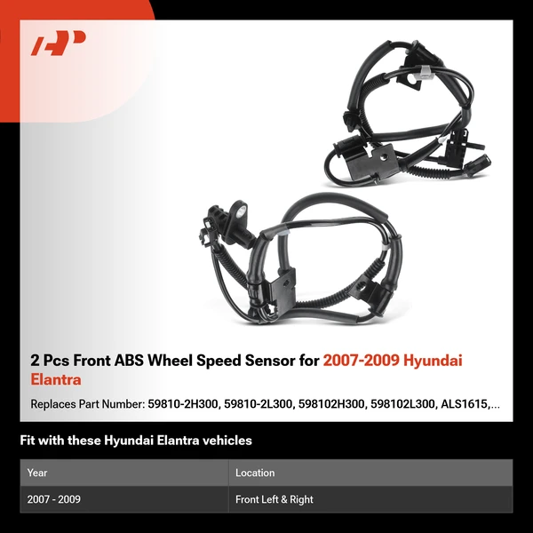 2 Pcs Front ABS Wheel Speed Sensor for 2007-2009 Hyundai Elantra