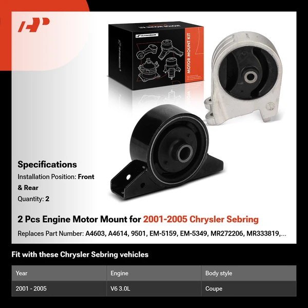 2 Pcs Engine Motor Mount for 2001-2005 Chrysler Sebring