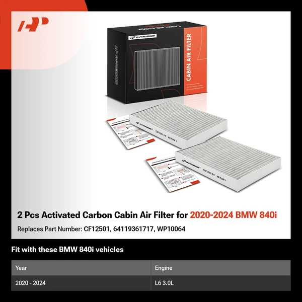 2 Pcs Activated Carbon Cabin Air Filter for 2020-2024 BMW 840i