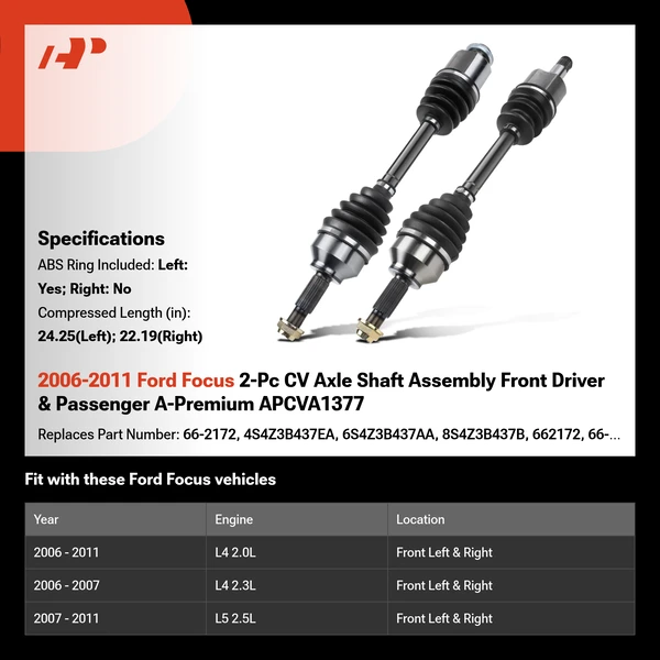 2006-2011 Ford Focus 2-Pc CV Axle Shaft Assembly Front Driver & Passenger A-Premium APCVA1377